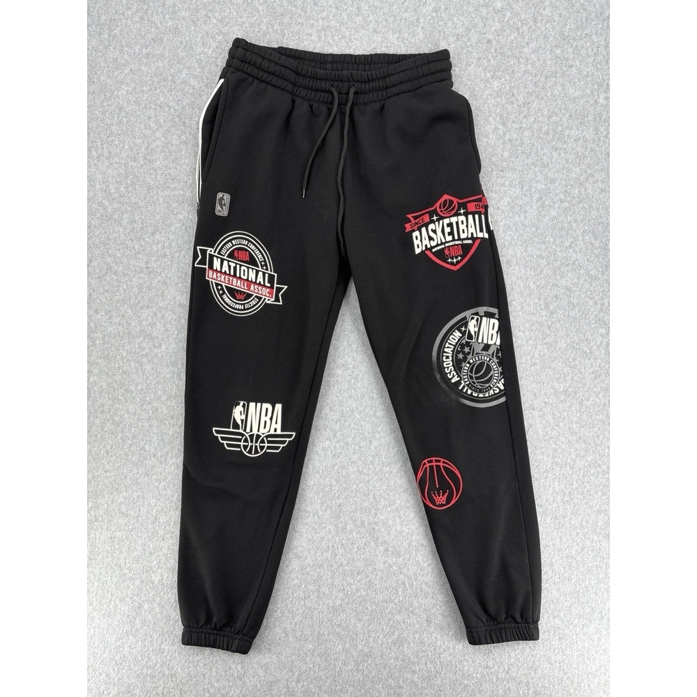 NBA‎ Graphic Sweatpants Joggers Black Size M Drawstring Elastic Waist